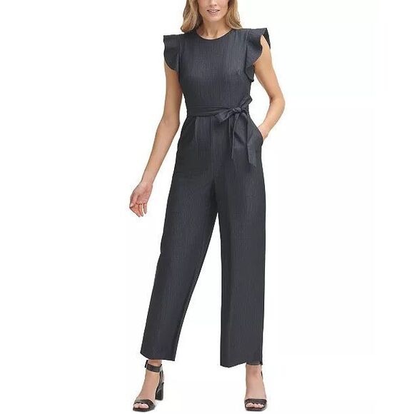 Calvin Klein Pants - Calvin Klein Jumpsuit Women’s 4 Short Ruffle Sleeve Dark Chambray Straight Leg